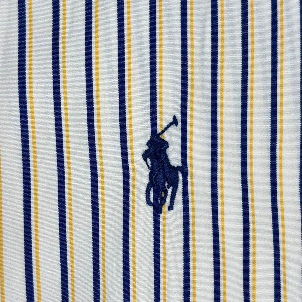 Polo Ralph Lauren Button Down Shirt White Blue Yellow Stripe Custom Fit Cotton L